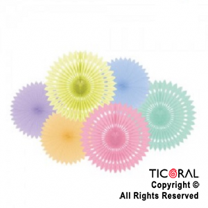 ADORNO GUIRNALDA ABANICO ROSETAS PAPEL MULTICOLOR PASTEL KIT X 6 UNIDADES